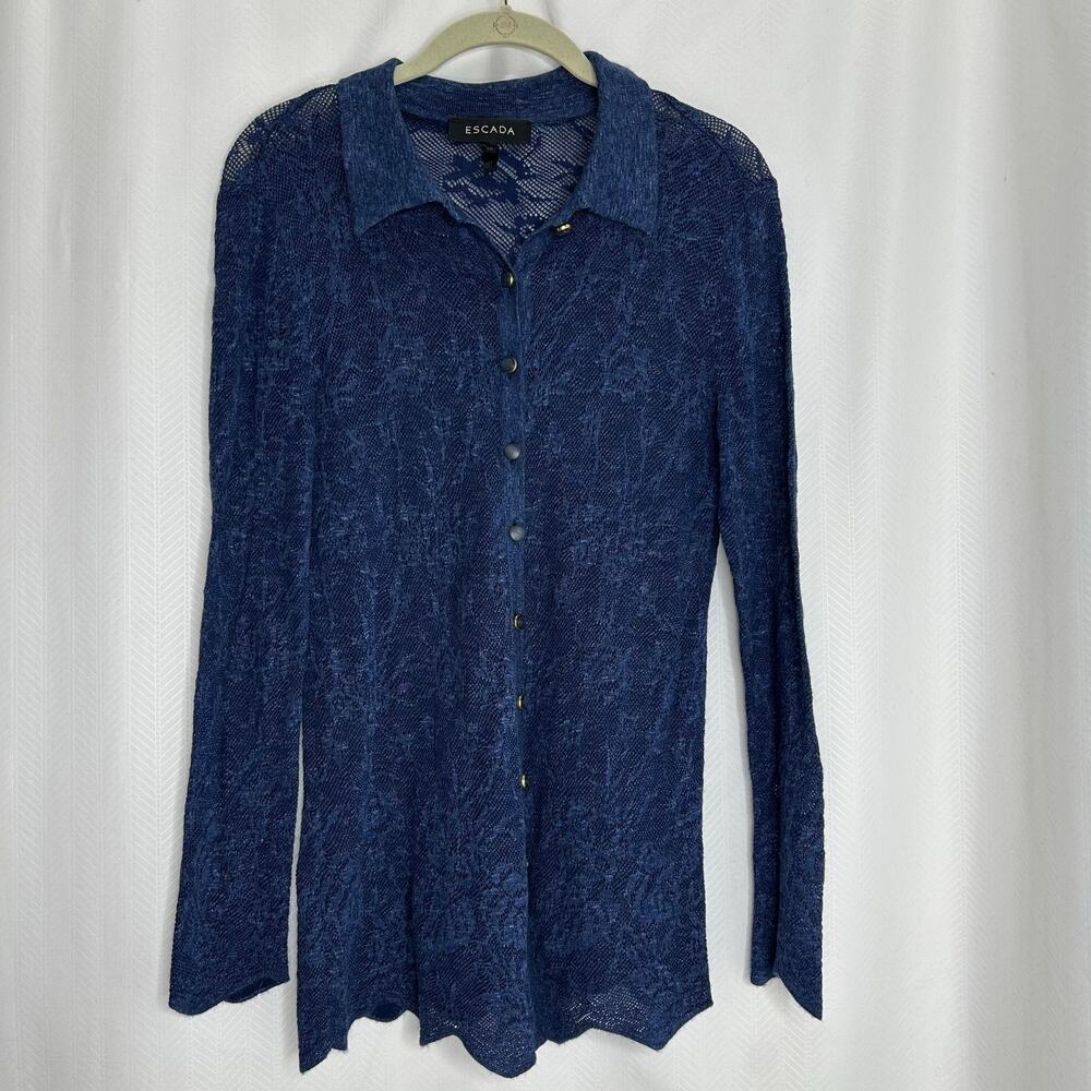 Escada womans blue cadigan button up medium 40 EURO long sleeve